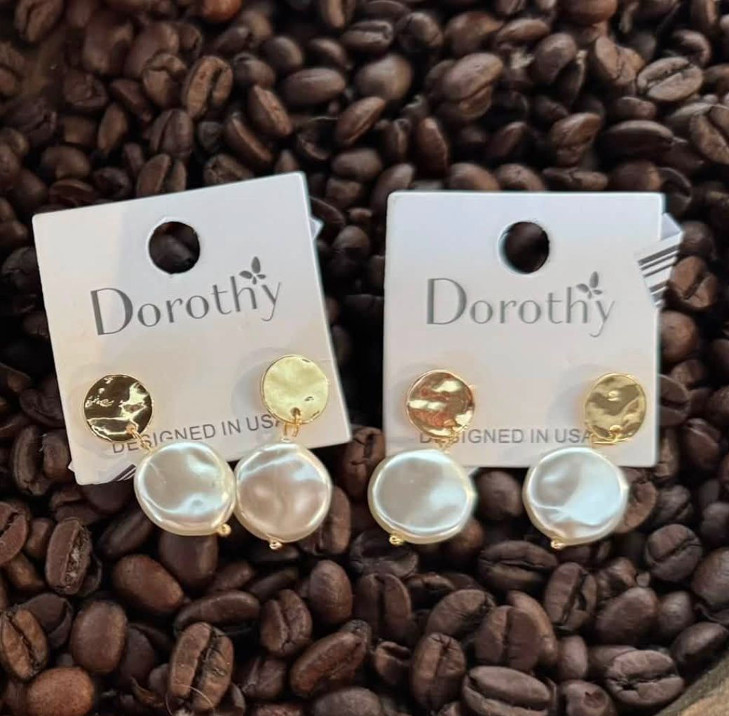 Organic Pearl Disc Drop Earrings