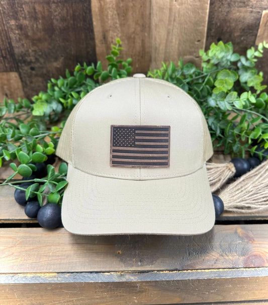 Range Leather Co. American Flag Leather Patch Snapback Hat