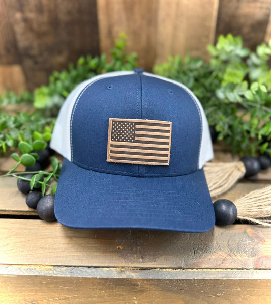 Range Leather Co. American Flag Leather Patch Snapback Hat