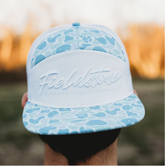 Fieldstone Outdoors Script 7 Panel Blue Backwoods Snapback Hat