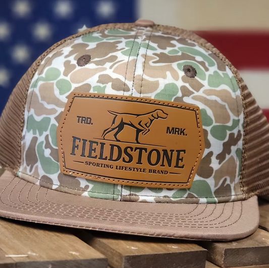 Fieldstone Outdoors Dog Leather Patch Vintage Brown Bill Snapback Hat