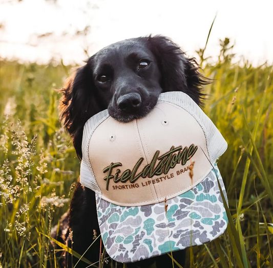 Fieldstone Outdoors Script Logo Camo Bill 6 Panel Snapback Hat