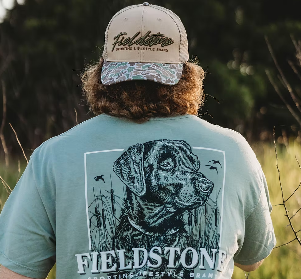 Fieldstone Outdoors Script Logo Camo Bill 6 Panel Snapback Hat