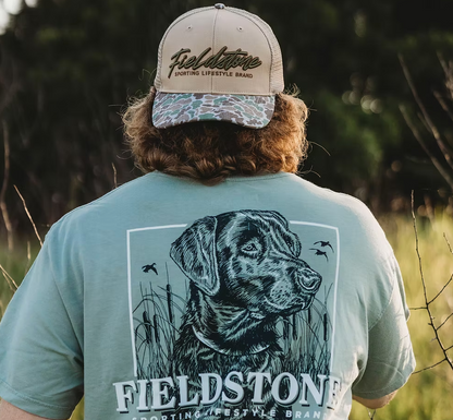 Fieldstone Outdoors Script Logo Camo Bill 6 Panel Snapback Hat