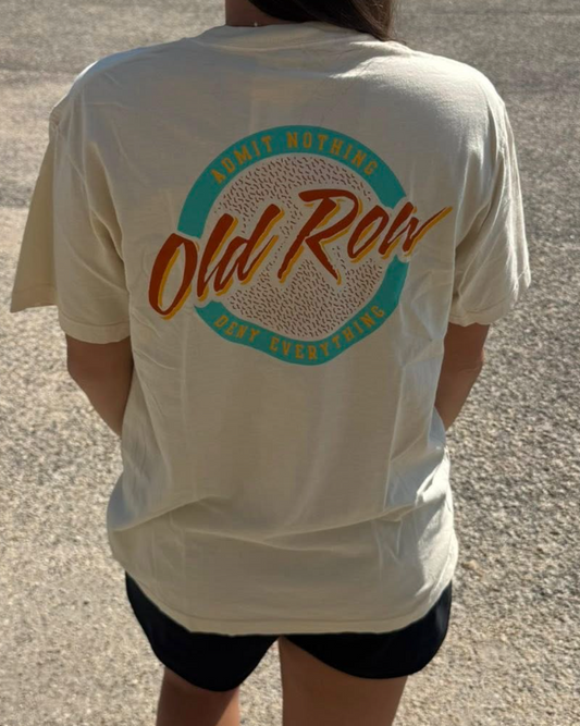 Old Row Outdoors Women's Circle Logo Pocket Ivory w Seafoam/Orange S/S TEE Shirt