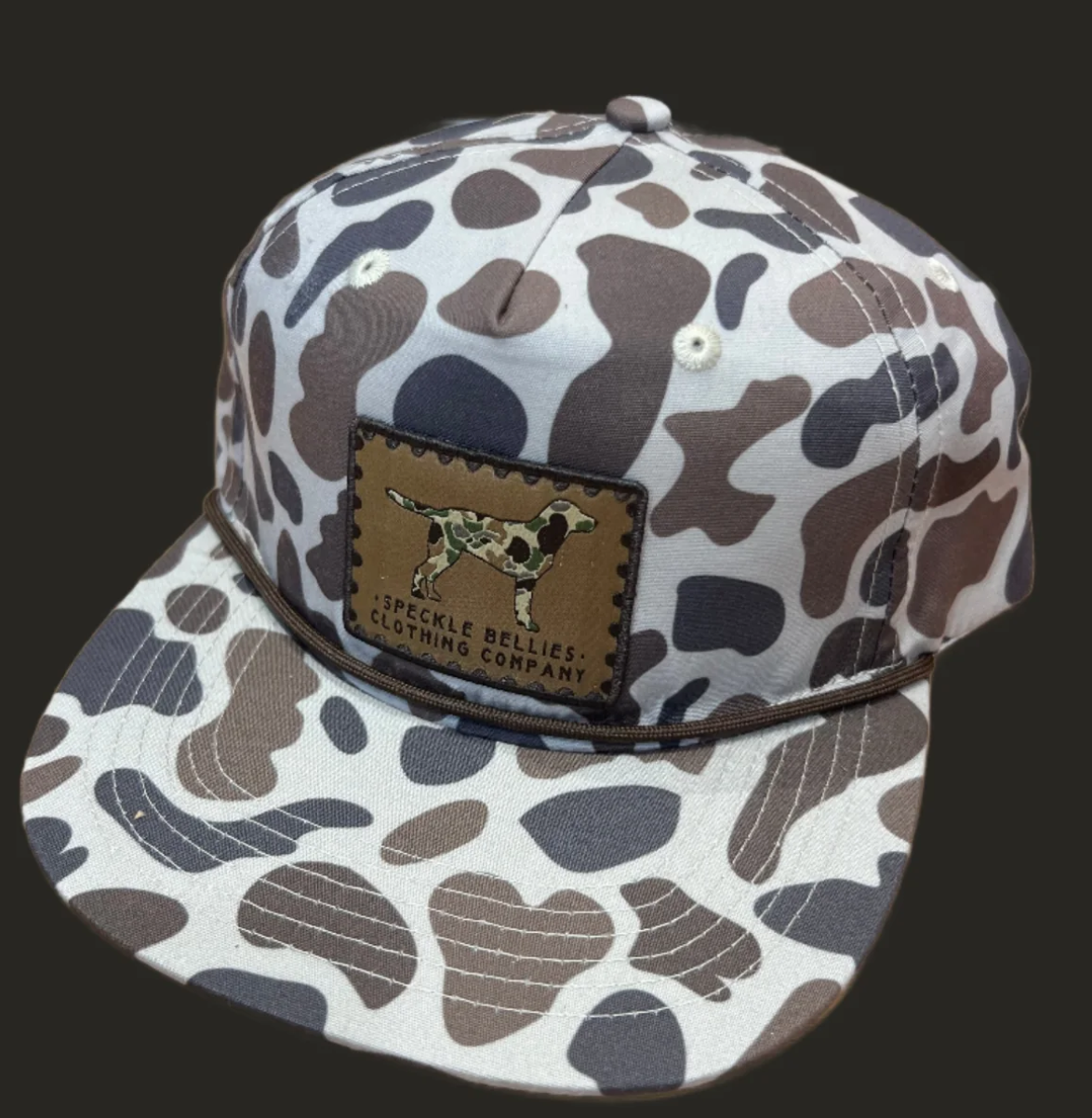 Speckle Bellies Camo Dog Patch Rope Snapback Hat