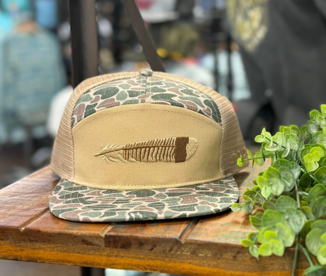 Roost Waterfowl Roost Turkey Feather Embroidered Camo 7 Panel Snapback Hat