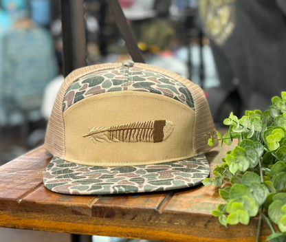 Roost Waterfowl Roost Turkey Feather Embroidered Camo 7 Panel Snapback Hat