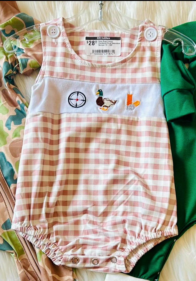 Baby Boys Orange Checkered Duck Sleeveless Romper
