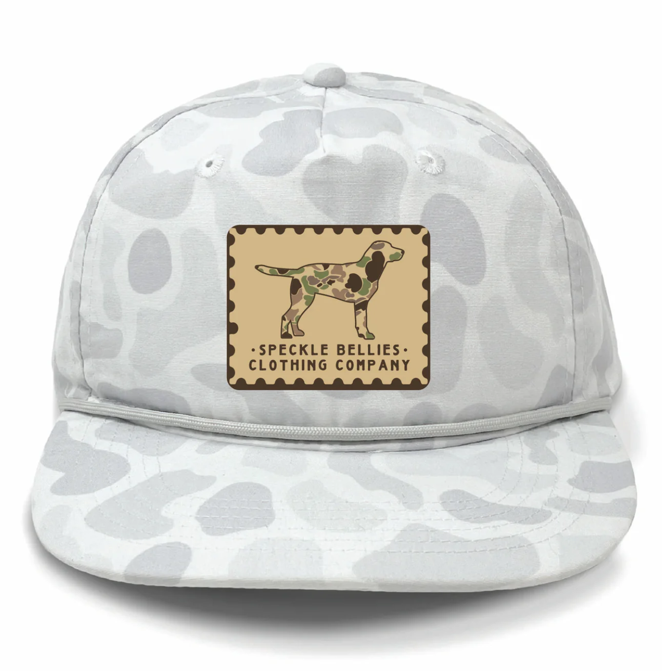 Speckle Bellies Camo Dog Patch Rope Snapback Hat