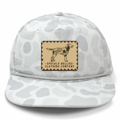 Speckle Bellies Camo Dog Patch Rope Snapback Hat
