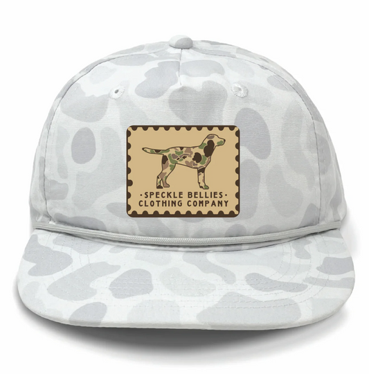 Speckle Bellies Camo Dog Patch Rope Snapback Hat