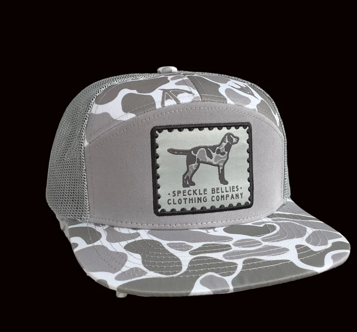 Speckle Bellies Camo Dog 7 Panel Snapback Hat