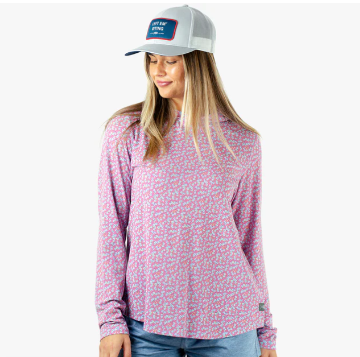 Aftco Women's Ocean Bound Printed Hooded Performance L/S Shirt