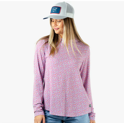 Aftco Women's Ocean Bound Printed Hooded Performance L/S Shirt