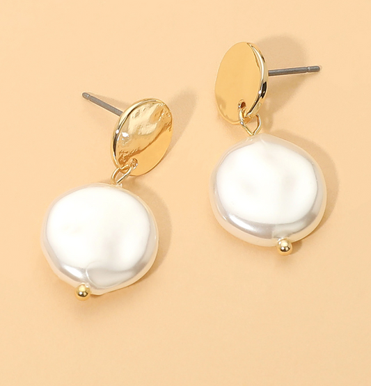 Organic Pearl Disc Drop Earrings
