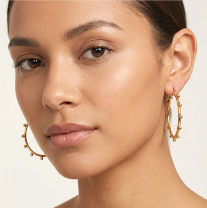 Beaded Pin Catch Hoop Earrings