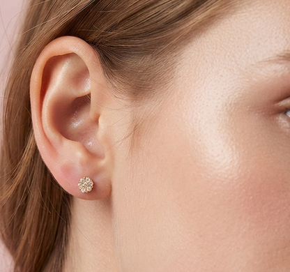 14k Dipped Mini Cz Cluster Studs