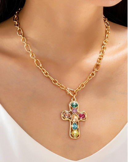 Multi Colored Cross Necklace