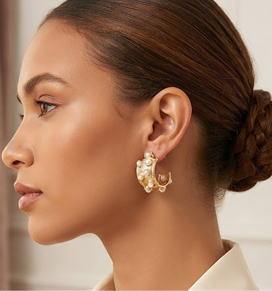 Stone Embellished Texture Hoops