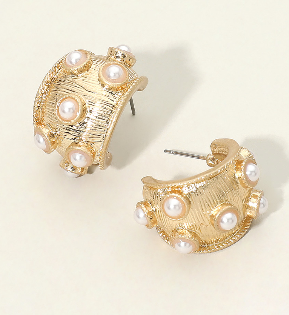 Stone Embellished Texture Hoops