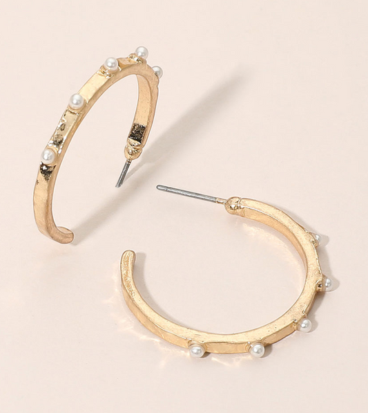 Skinny Pearl Accent Hoops