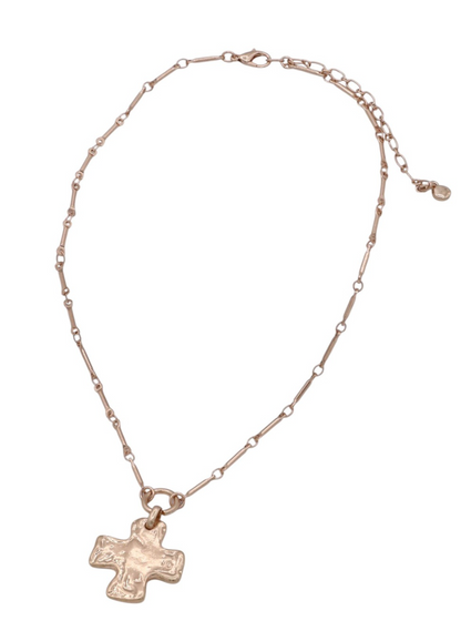 Metal Textured Cross Pendant Necklace