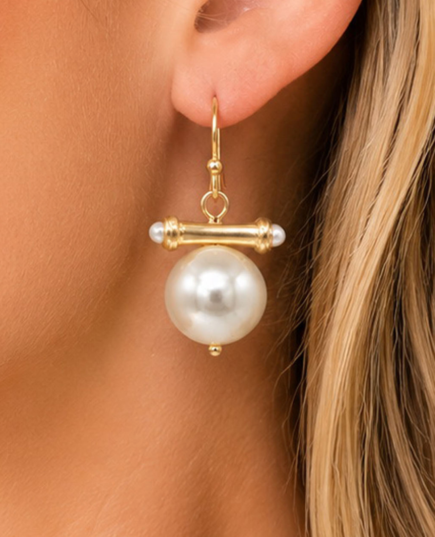 Pearl Bamboo Drop Earrings