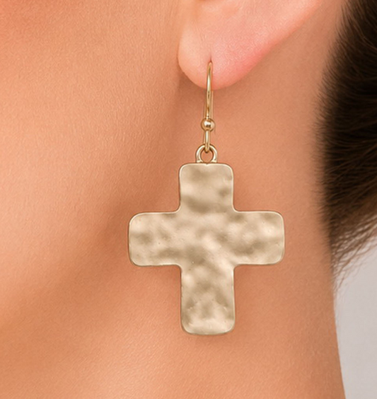 Metal Hammered Cross Earrings