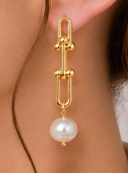 Pearl Charm U-link Drop Earrings