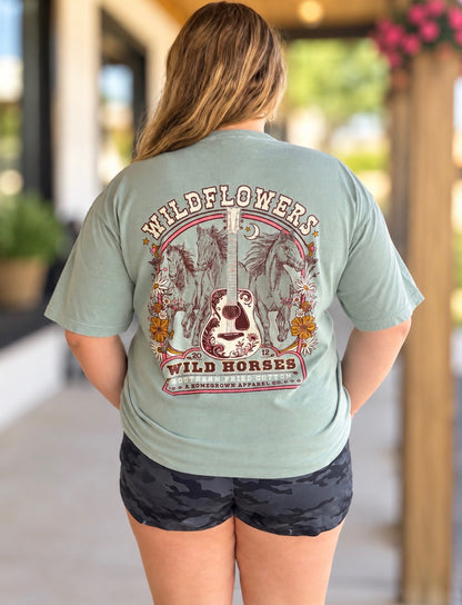 Southern Fried Cotton Women's Wildflowers & Wild Horses S/S TEE Shirt