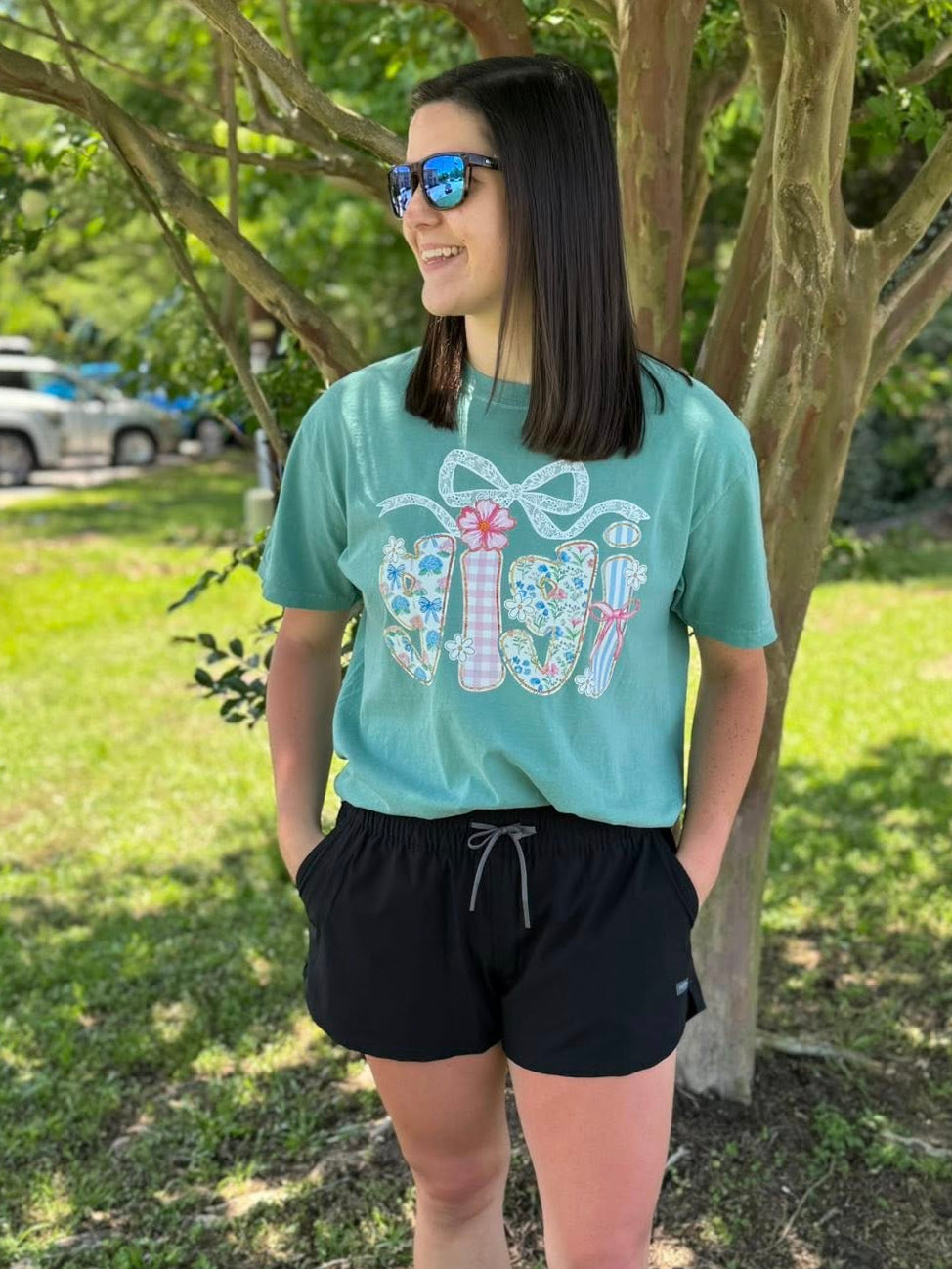 Southern Backroad Women's Floral Lace Bow GiGi S/S TEE Shirt