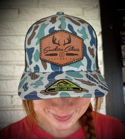 Southern Culture Antlers & Bullet Dark Leather Patch Snapback Hat