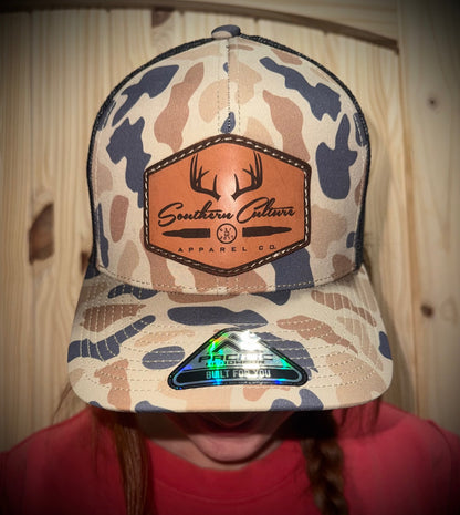Southern Culture Antlers & Bullet Dark Leather Patch Snapback Hat