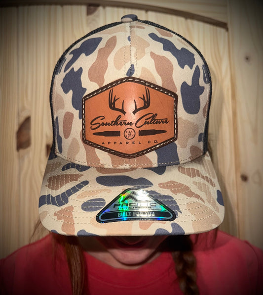 Southern Culture Antlers & Bullet Dark Leather Patch Snapback Hat