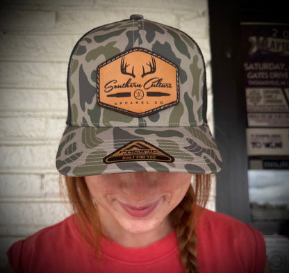 Southern Culture Bullet & Antlers Light Leather Patch Snapback Hat