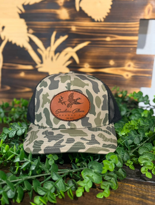 Southern Culture Ducks Migrating Dark Circle Leather Patch Snapback Hat