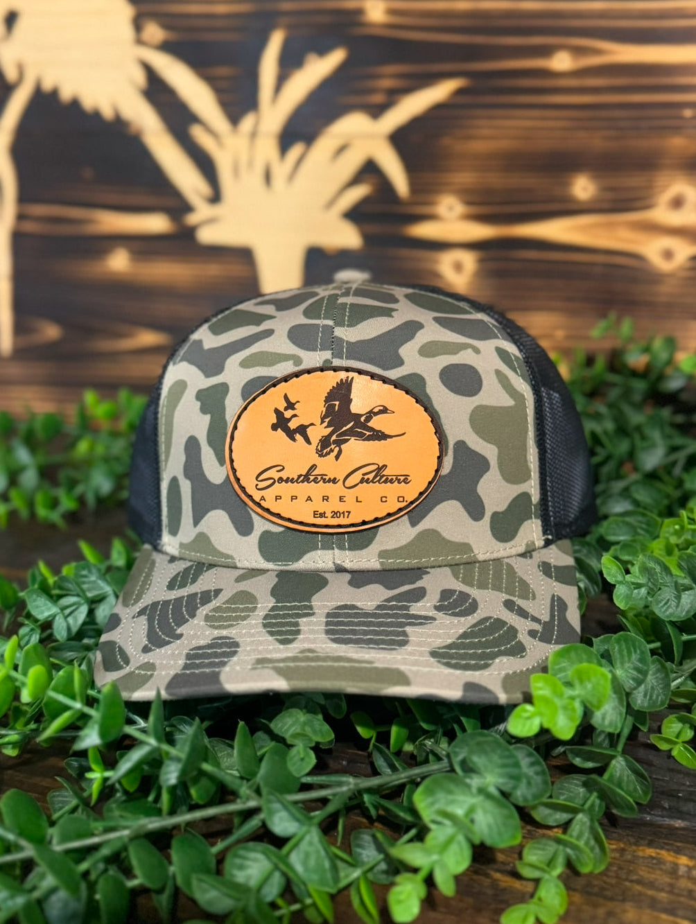Southern Culture Ducks Migrating Light Circle Leather Patch Snapback Hat