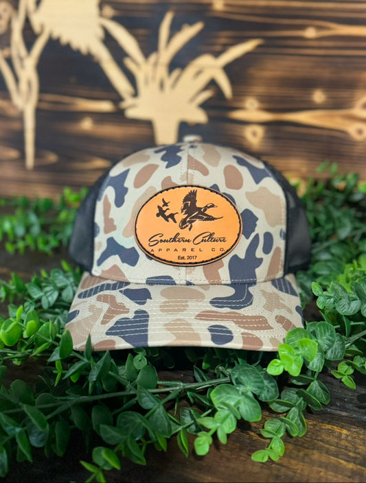Southern Culture Ducks Migrating Light Circle Leather Patch Snapback Hat