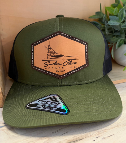 Southern Culture Leather Patch Sport-Fisher Boat Snapback Hat