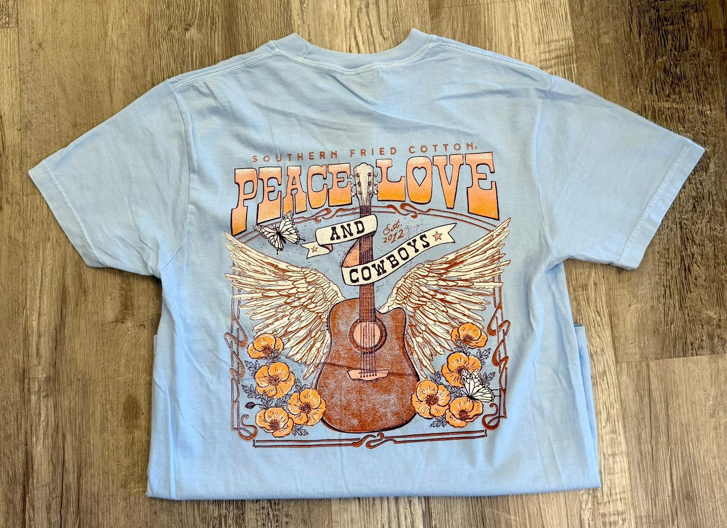 Southern Fried Cotton Women's Peace,Love, & Cowboys S/S TEE Shirt