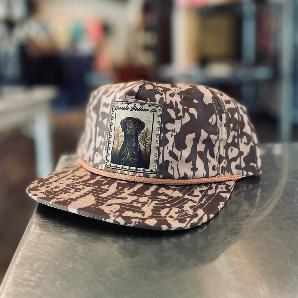 Speckle Bellies Brown Lab Patch Rope Snapback Hat