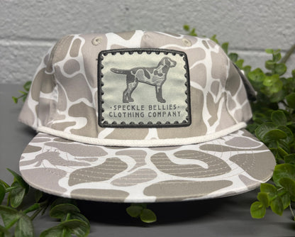 Speckle Bellies Camo Dog Patch Rope Snapback Hat