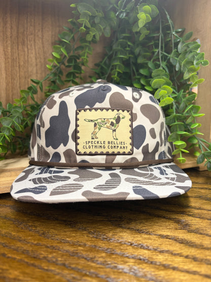 Speckle Bellies Camo Dog Patch Rope Snapback Hat