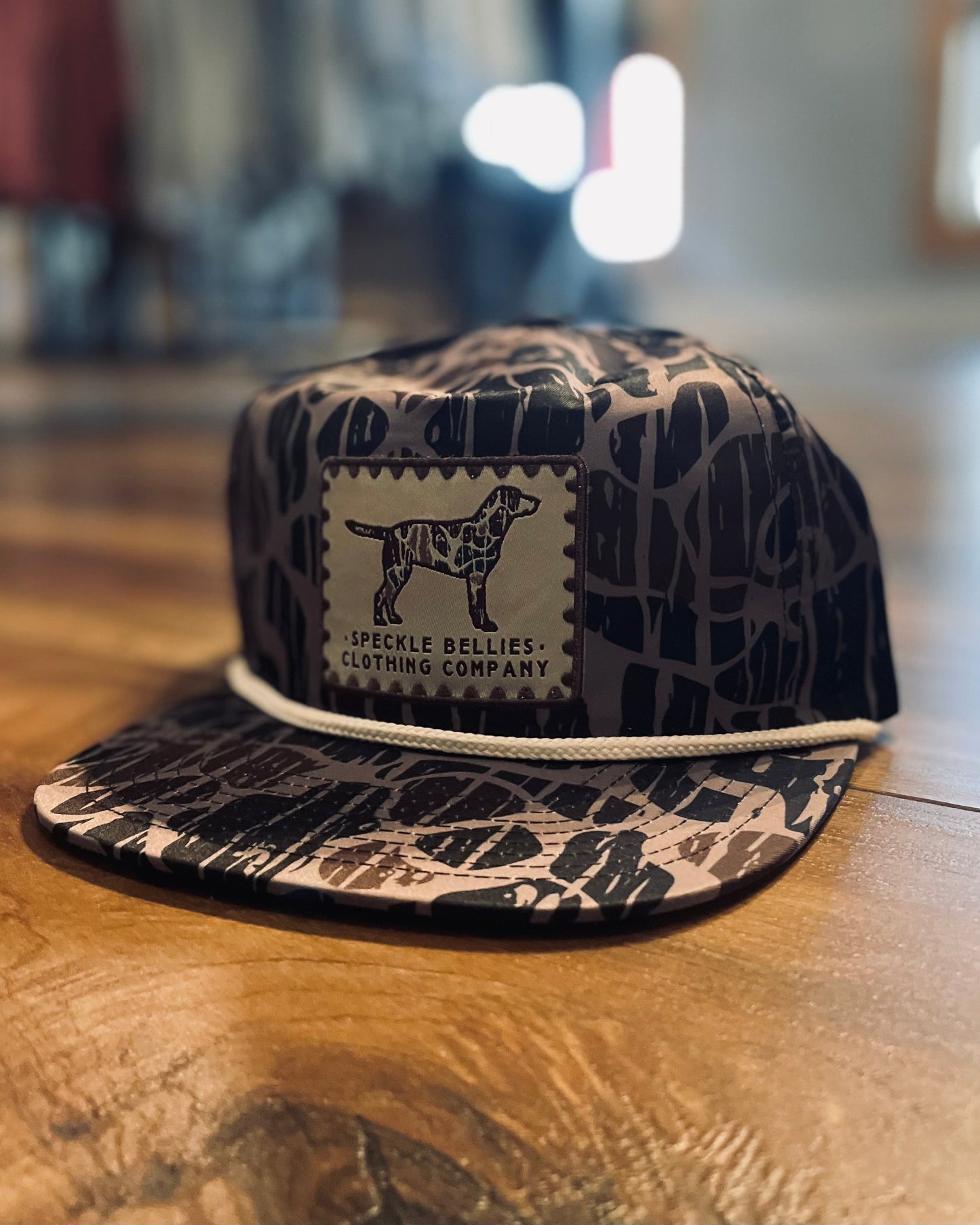 Speckle Bellies Camo Dog Stamp Patch Rope Snapback Hat