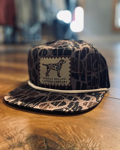Speckle Bellies Camo Dog Stamp Patch Rope Snapback Hat