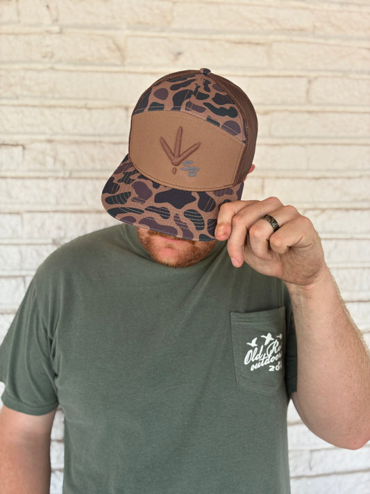 Speckle Bellies Turkey Tracks SB 7 Panel Flatbill Snapback Hat