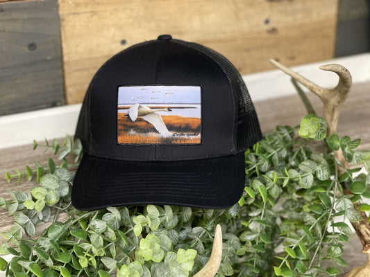 East Coast Waterfowl All Black Swan Patch Snapback Hat