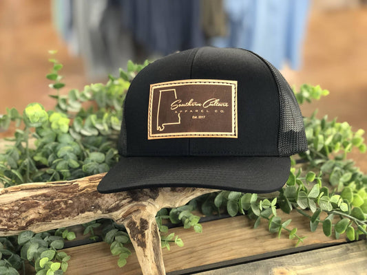 Southern Culture Dark Plain AL State Leather Patch Snapback Hat