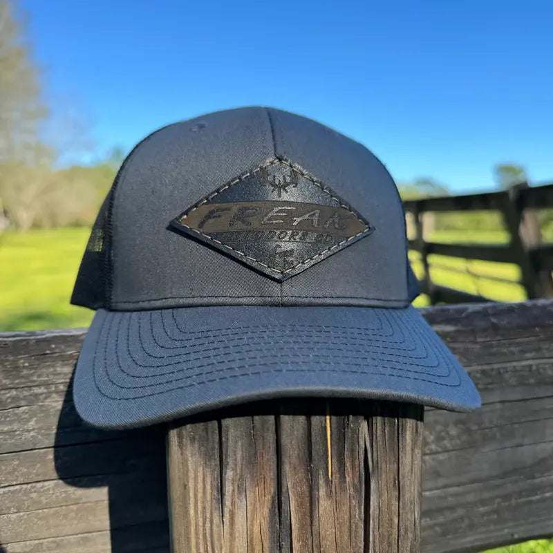 Freak Outdoors Diamond Black Leather Patch Snapback Hat